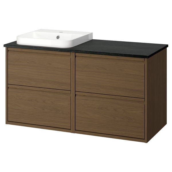 ÄNGSJÖN / BACKSJÖN Meuble de sdb avec lavabo, brun eff chêne/noir marbré, 49x21 1/2x28 1/4 "