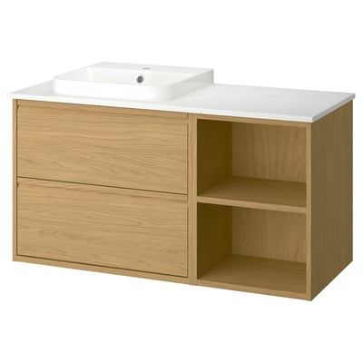 ÄNGSJÖN / BACKSJÖN Meuble de sdb avec lavabo, eff chêne/blanc marbré, 49x21 1/2x28 1/4 "