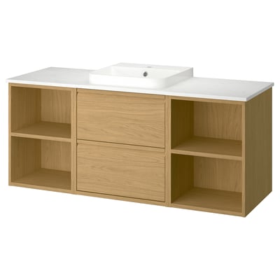 ÄNGSJÖN / BACKSJÖN Meuble de sdb avec lavabo, eff chêne/blanc marbré, 61x21 1/2x28 1/4 "
