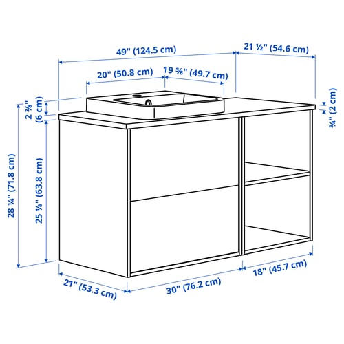 ÄNGSJÖN / BACKSJÖN Meuble de sdb avec lavabo, eff chêne/blanc marbré, 49x21 1/2x28 1/4 "
