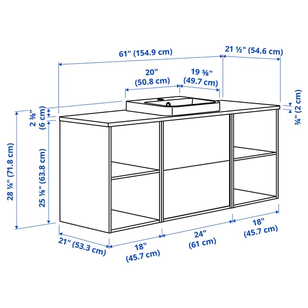 ÄNGSJÖN / BACKSJÖN Meuble de sdb avec lavabo, eff chêne/blanc marbré, 61x21 1/2x28 1/4 "