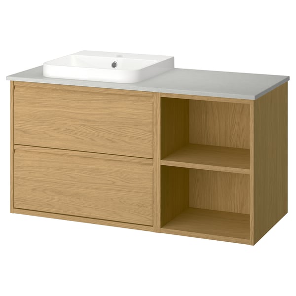 ÄNGSJÖN / BACKSJÖN Meuble de sdb avec lavabo, eff chêne/gris eff pierre, 49x21 1/2x28 1/4 "