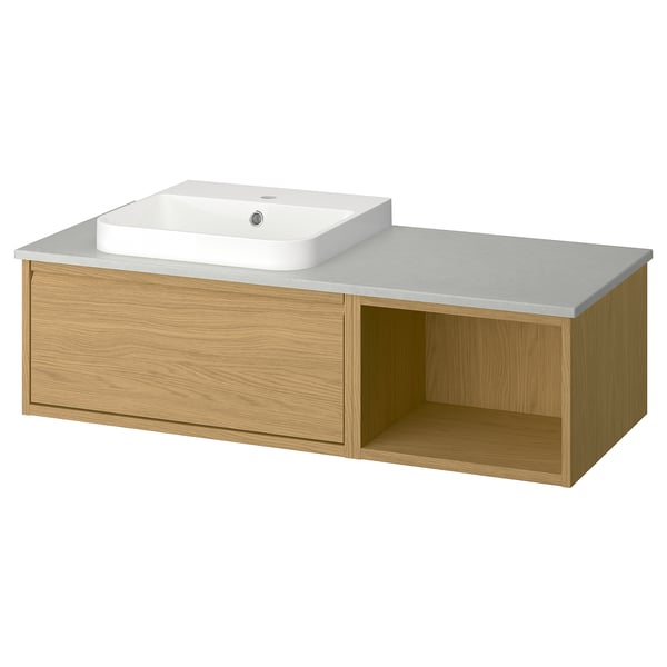ÄNGSJÖN / BACKSJÖN Meuble de sdb avec lavabo, eff chêne/gris eff pierre, 49x21 1/2x16 1/4 "
