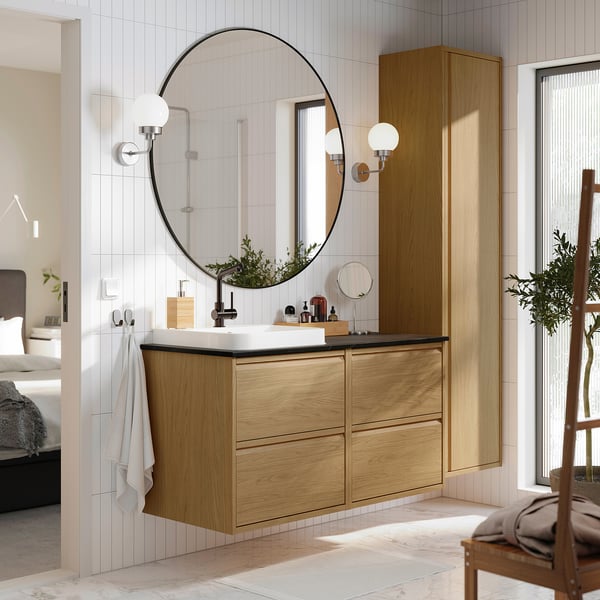ÄNGSJÖN / BACKSJÖN Meuble de sdb avec lavabo, eff chêne/noir marbré, 49x21 1/2x28 1/4 "