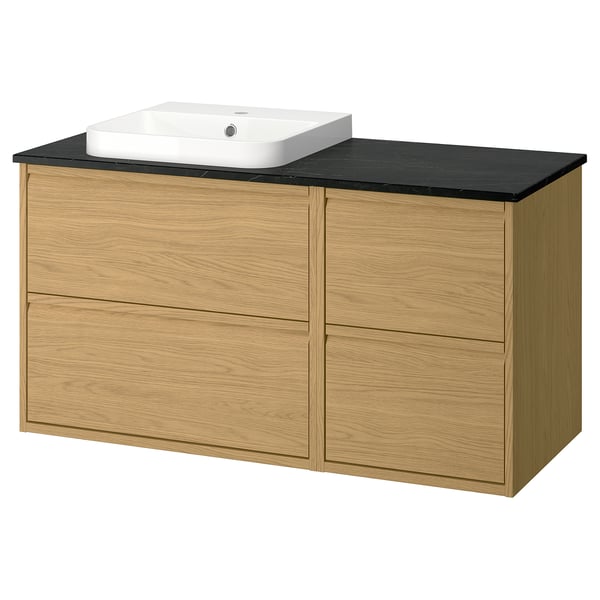 ÄNGSJÖN / BACKSJÖN Meuble de sdb avec lavabo, eff chêne/noir marbré, 49x21 1/2x28 1/4 "
