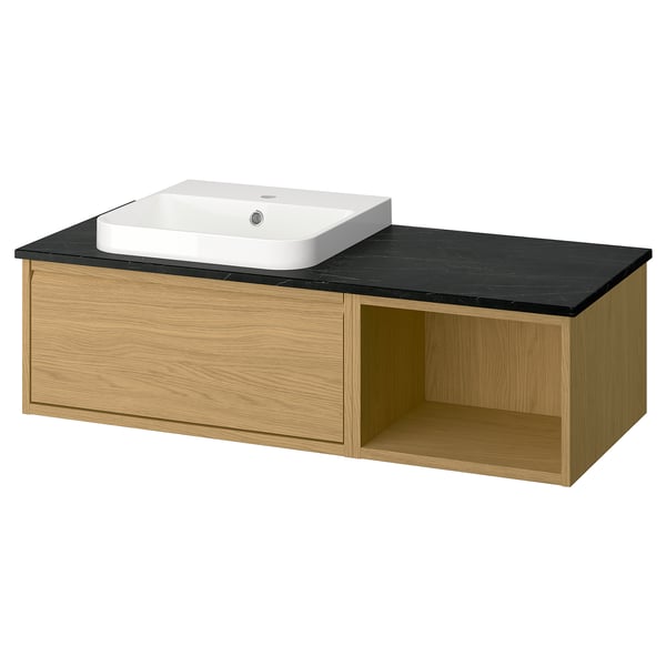 ÄNGSJÖN / BACKSJÖN Meuble de sdb avec lavabo, eff chêne/noir marbré, 49x21 1/2x16 1/4 "