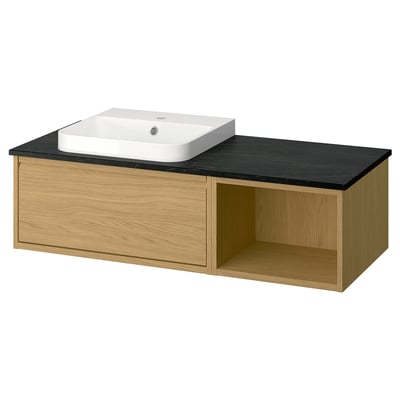 ÄNGSJÖN / BACKSJÖN Meuble de sdb avec lavabo, eff chêne/noir marbré, 49x21 1/2x16 1/4 "
