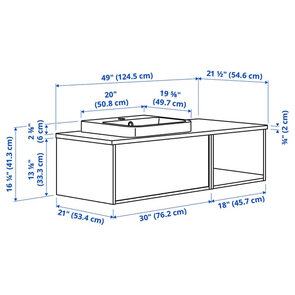 ÄNGSJÖN / BACKSJÖN Meuble de sdb avec lavabo, eff chêne/noir marbré, 49x21 1/2x16 1/4 "