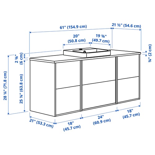ÄNGSJÖN / BACKSJÖN Meuble de sdb avec lavabo, ultrabrillant blanc/brun effet noyer, 61x21 1/2x28 1/4 "