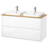 ÄNGSJÖN / BACKSJÖN Meuble-lav à tiroirs/lav/mitigeurs, ultrabrillant blanc/bambou, 49x21 1/2x28 1/4 "
