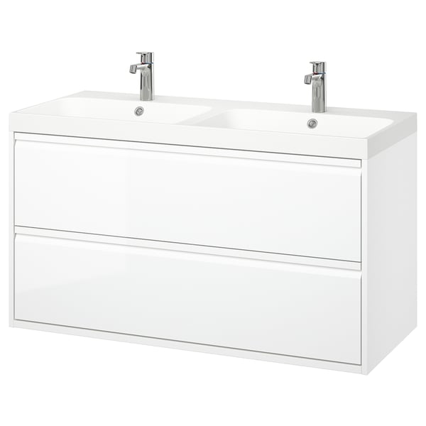 ÄNGSJÖN / BACKSJÖN Meuble-lav à tiroirs/lav/mitigeurs, ultrabrillant blanc, 48 1/8x21x27 1/2 "
