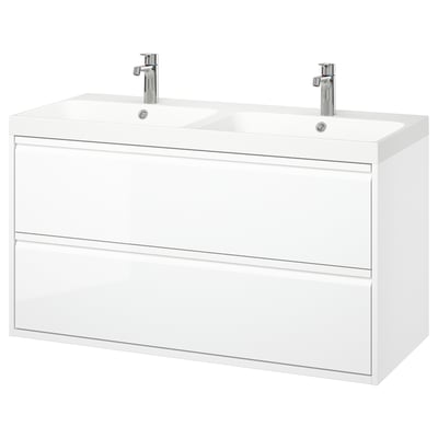 ÄNGSJÖN / BACKSJÖN Meuble-lav à tiroirs/lav/mitigeurs, ultrabrillant blanc, 48 1/8x21x27 1/2 "