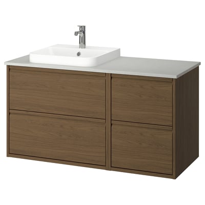 ÄNGSJÖN / BACKSJÖN Meuble lavabo/vasque/mitigeur, brun eff chêne/gris eff pierre, 49x21 1/2x28 1/4 "