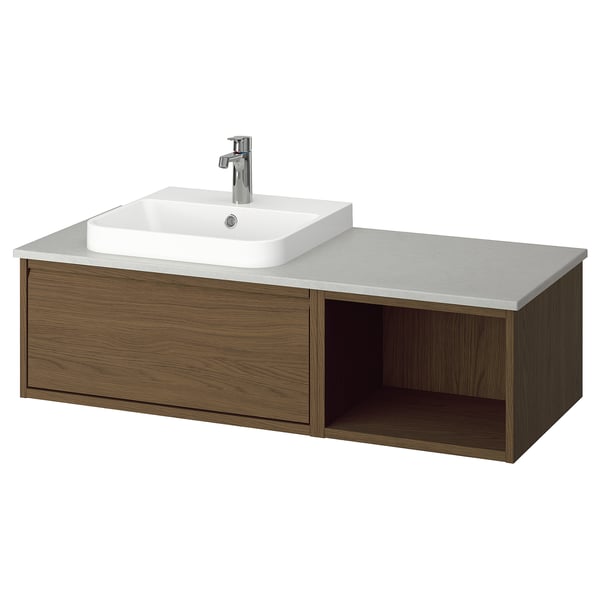 ÄNGSJÖN / BACKSJÖN Meuble lavabo/vasque/mitigeur, brun eff chêne/gris eff pierre, 49x21 1/2x16 1/4 "