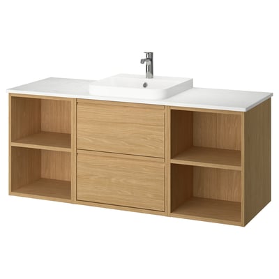 ÄNGSJÖN / BACKSJÖN Meuble lavabo/vasque/mitigeur, eff chêne/blanc marbré, 61x21 1/2x28 1/4 "