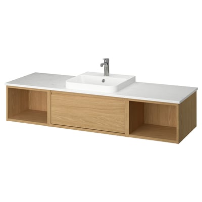 ÄNGSJÖN / BACKSJÖN Meuble lavabo/vasque/mitigeur, eff chêne/blanc marbré, 67x21 1/2x16 1/4 "
