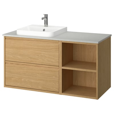 ÄNGSJÖN / BACKSJÖN Meuble lavabo/vasque/mitigeur, eff chêne/gris eff pierre, 49x21 1/2x28 1/4 "