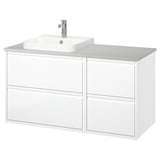 ÄNGSJÖN / BACKSJÖN Meuble lavabo/vasque/mitigeur, ultrabrillant blanc/gris eff pierre, 49x21 1/2x28 1/4 "