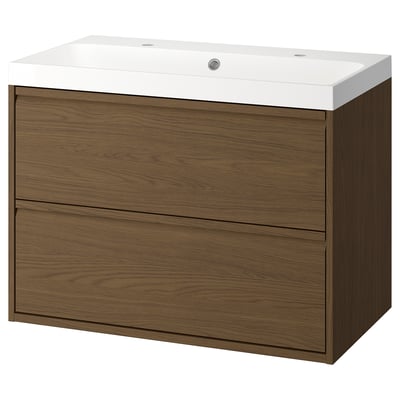 ÄNGSJÖN / BACKSJÖN Meuble sdb avec tiroirs/lavabo, brun eff chêne, 36 1/8x21x27 1/2 "