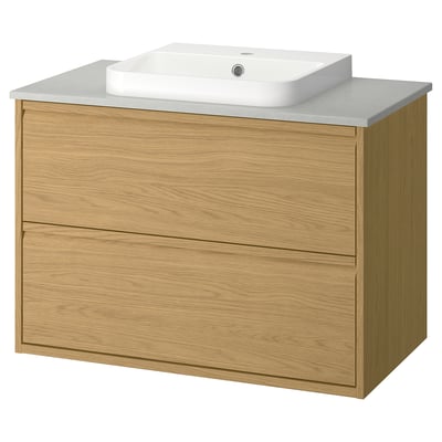 ÄNGSJÖN / BACKSJÖN Meuble sdb avec tiroirs/lavabo, eff chêne/gris eff pierre, 37x21 1/2x28 1/4 "