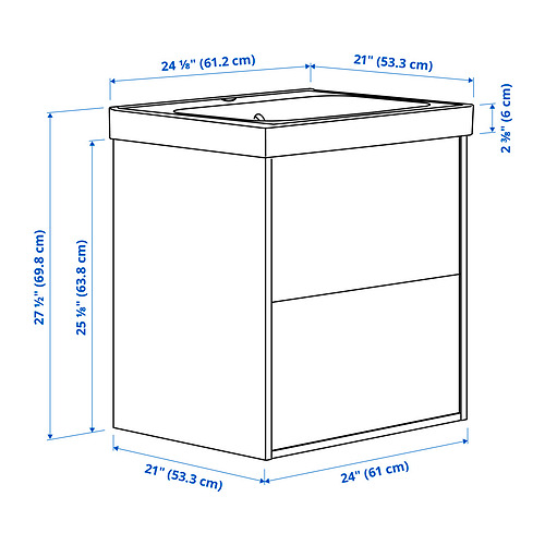 ÄNGSJÖN / BACKSJÖN Meuble sdb avec tiroirs/lavabo, eff chêne, 24 1/8x21x27 1/2 "