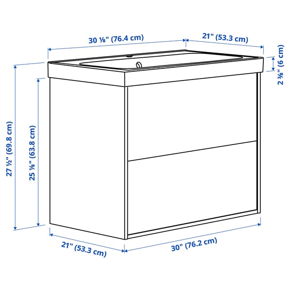 ÄNGSJÖN / BACKSJÖN Meuble sdb avec tiroirs/lavabo, eff chêne, 30 1/8x21x27 1/2 "