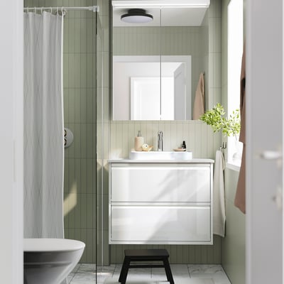 ÄNGSJÖN / BACKSJÖN Meuble sdb avec tiroirs/lavabo, ultrabrillant blanc/blanc marbré, 31x21 1/2x28 1/4 "