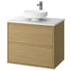 ÄNGSJÖN / LERSJÖN Meuble à tiroirs/lavabo/mitigeur, eff chêne/blanc marbré, 31x21 1/2x31 3/8 "