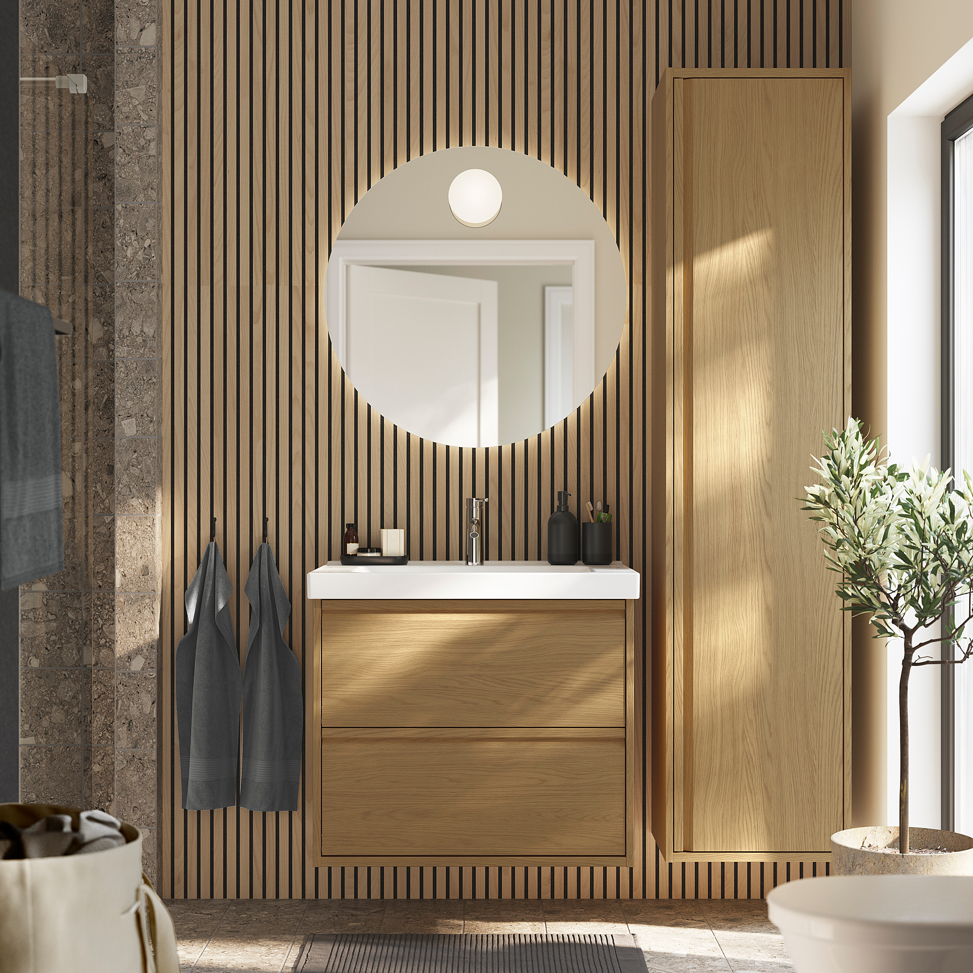 ÄNGSJÖN / ORRSJÖN Meuble à tiroirs/lavabo/mitigeur, eff chêne, 31x21 3/4x27 5/8 "