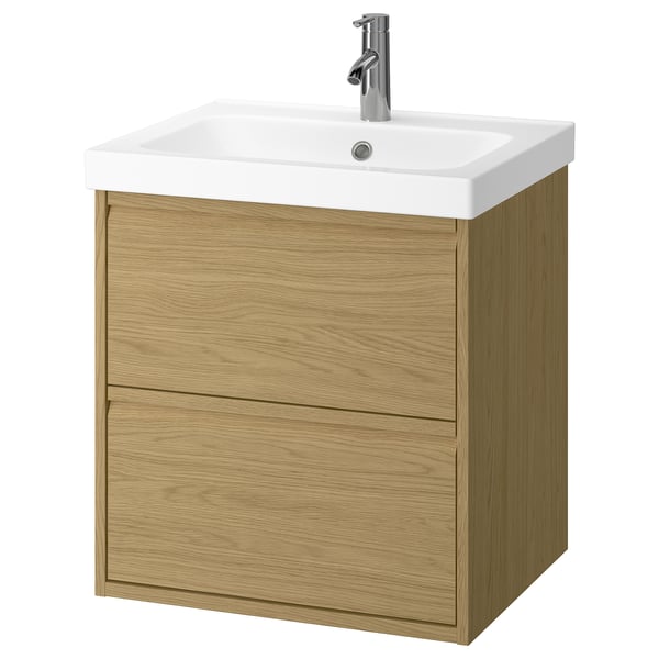 ÄNGSJÖN / ORRSJÖN Meuble à tiroirs/lavabo/mitigeur, eff chêne, 25x21 3/4x27 5/8 "
