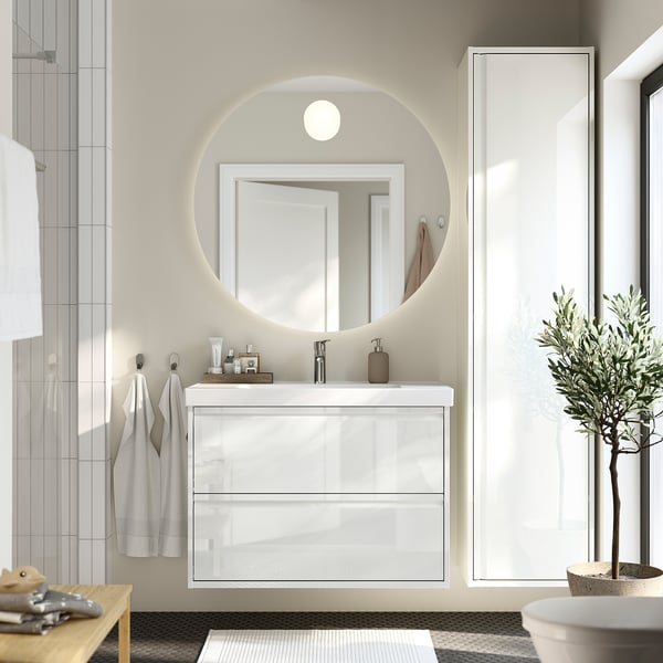 ÄNGSJÖN / ORRSJÖN Meuble à tiroirs/lavabo/mitigeur, ultrabrillant blanc, 37x21 3/4x27 5/8 "