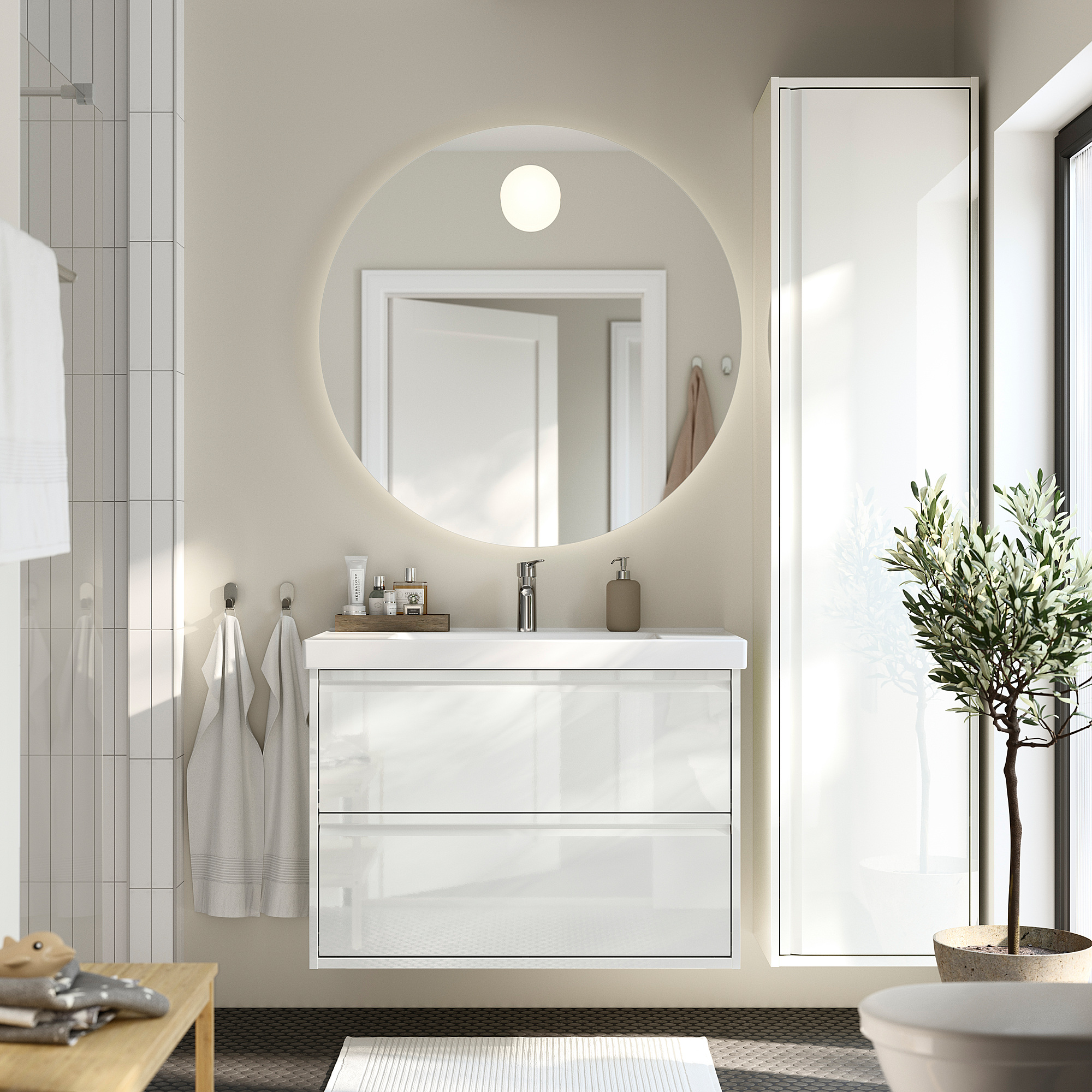 ÄNGSJÖN / ORRSJÖN Meuble à tiroirs/lavabo/mitigeur, ultrabrillant blanc, 37x21 3/4x27 5/8 "