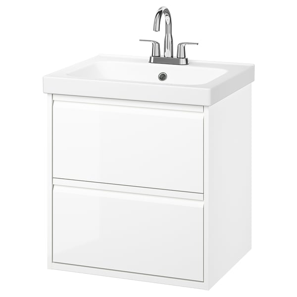 ÄNGSJÖN / ORRSJÖN Meuble à tiroirs/lavabo/mitigeur, ultrabrillant blanc, 25x21 3/4x27 5/8 "