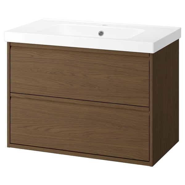 ÄNGSJÖN / ORRSJÖN Meuble sdb avec tiroirs/lavabo, brun eff chêne, 37x21 3/4x27 5/8 "