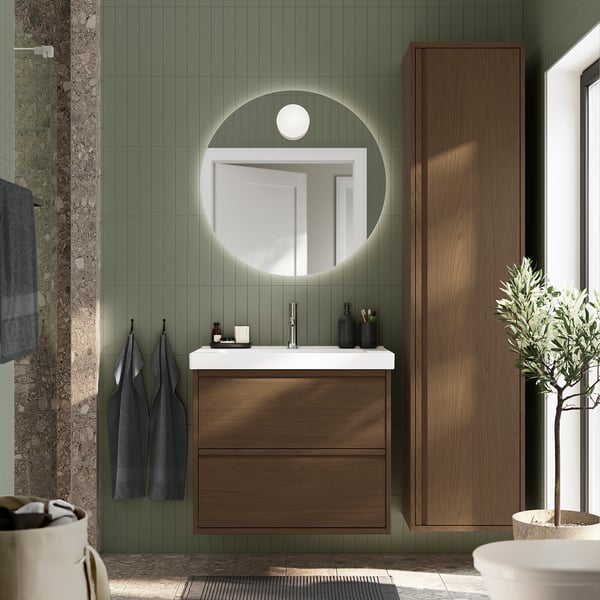 ÄNGSJÖN / ORRSJÖN Meuble sdb avec tiroirs/lavabo, brun eff chêne, 31x21 3/4x27 5/8 "