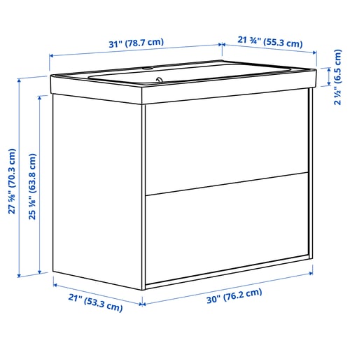 ÄNGSJÖN / ORRSJÖN Meuble sdb avec tiroirs/lavabo, eff chêne, 31x21 3/4x27 5/8 "