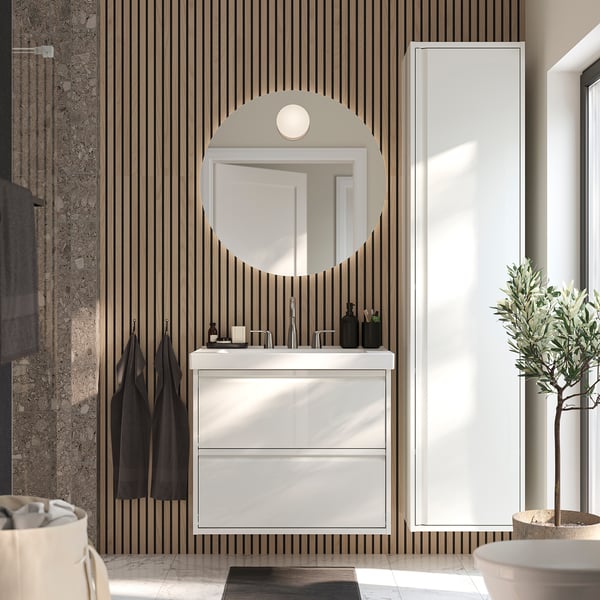 ÄNGSJÖN / ORRSJÖN Meuble sdb avec tiroirs/lavabo, ultrabrillant blanc, 31x21x27 5/8 "