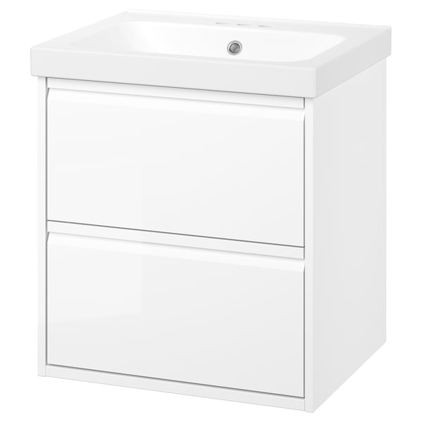 ÄNGSJÖN / ORRSJÖN Meuble sdb avec tiroirs/lavabo, ultrabrillant blanc, 25x21 3/4x27 5/8 "