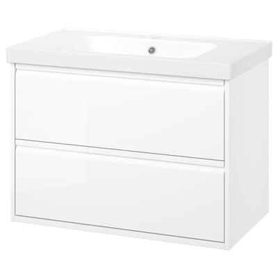 ÄNGSJÖN / ORRSJÖN Meuble sdb avec tiroirs/lavabo, ultrabrillant blanc, 37x21 3/4x27 5/8 "