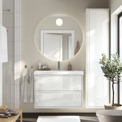 ÄNGSJÖN / ORRSJÖN Meuble sdb avec tiroirs/lavabo, ultrabrillant blanc, 37x21 3/4x27 5/8 "
