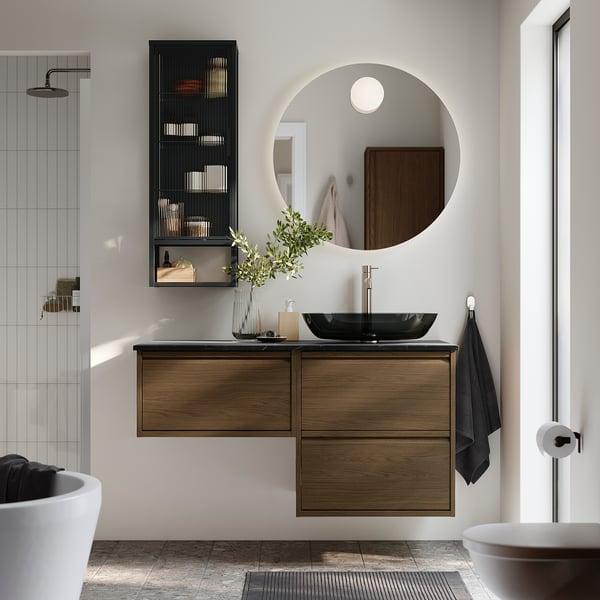 ÄNGSJÖN / OXMYREN Meuble de sdb avec lavabo, brun eff chêne/noir marbré, 49x21 1/2x30 5/8 "