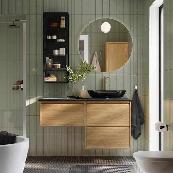 ÄNGSJÖN / OXMYREN Meuble de sdb avec lavabo, eff chêne/noir marbré, 49x21 1/2x30 5/8 "