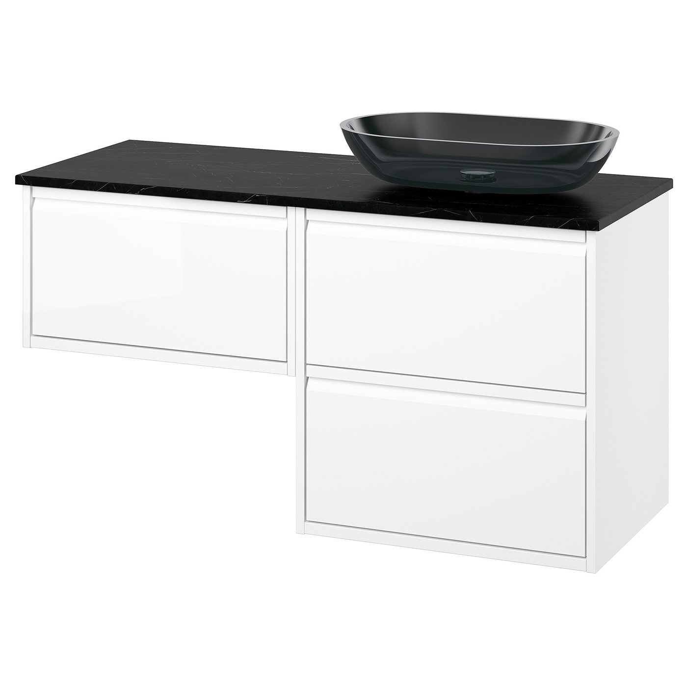 ÄNGSJÖN / OXMYREN Meuble de sdb avec lavabo, ultrabrillant blanc/noir marbré, 49x21 1/2x30 5/8 "