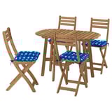 ASKHOLMEN Table à abattants + 4 chaises, ext, pliant brun foncé/Klösan bleu foncé