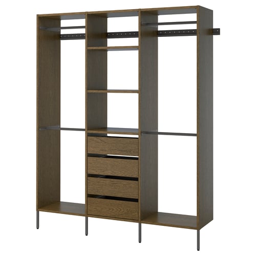 AURDAL Agencement armoire-penderie, brun chêne plaqué teinté/gris foncé, 74 3/4x15 3/4x87 "