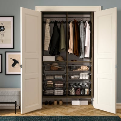 AURDAL Agencement armoire-penderie, brun chêne plaqué teinté/gris foncé, 49 1/4x15 3/4x87 "