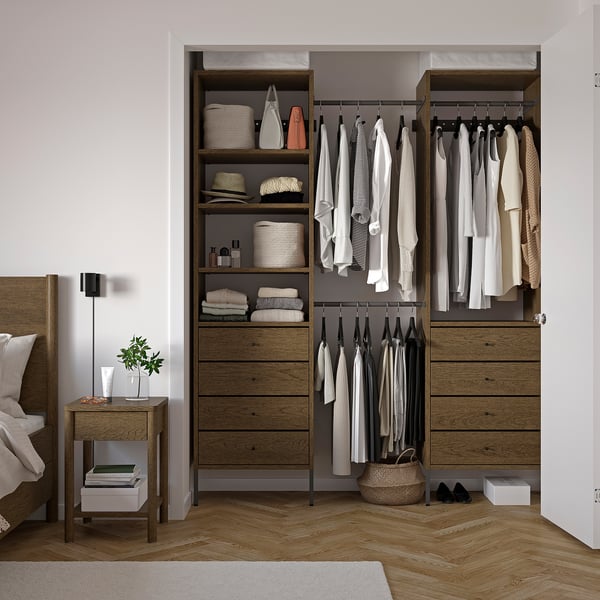 AURDAL Agencement armoire-penderie, brun chêne plaqué teinté/gris foncé, 72-79 1/8x15 3/4x87 "