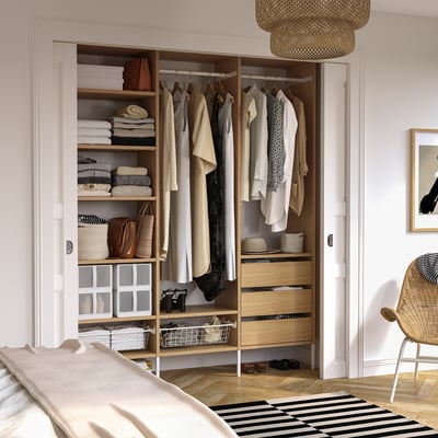 AURDAL Agencement armoire-penderie, chêne plaqué/blanc, 74 3/4x15 3/4x87 "