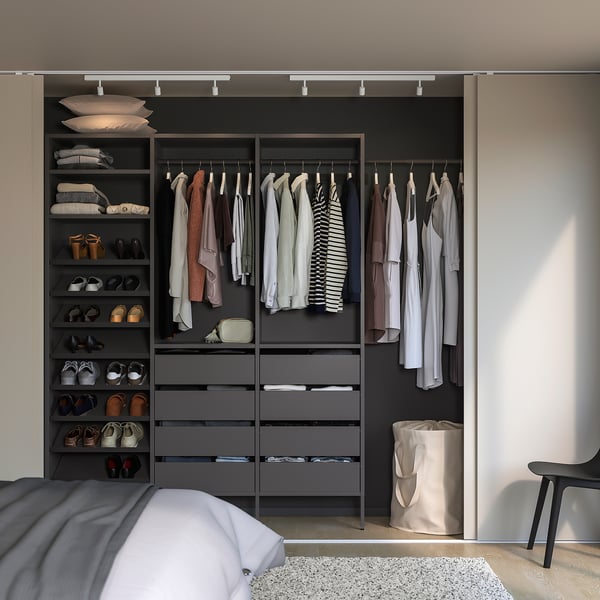 AURDAL Agencement armoire-penderie, gris foncé, 95 1/8-108 1/8x15 3/4x87 "