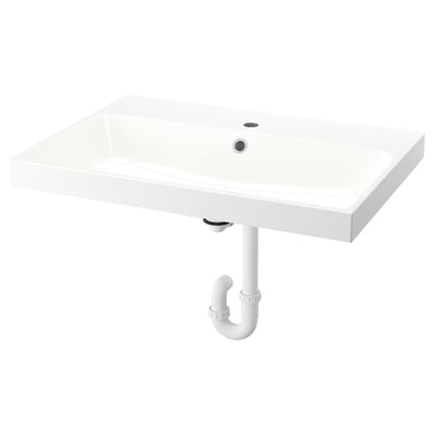 BACKSJÖN Lavabo avec siphon, blanc, 30 1/8x21 "